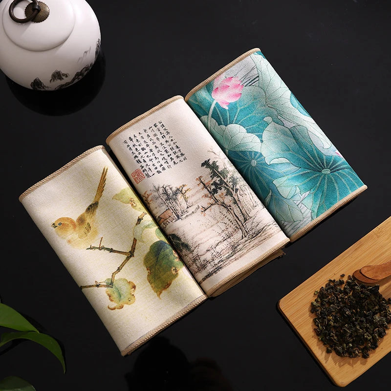 Chinese Painted Thick Tea Towel Super Absorbent High-end Tea Set Accessories Table Mats Professional RagTea Napkin 18x40cm