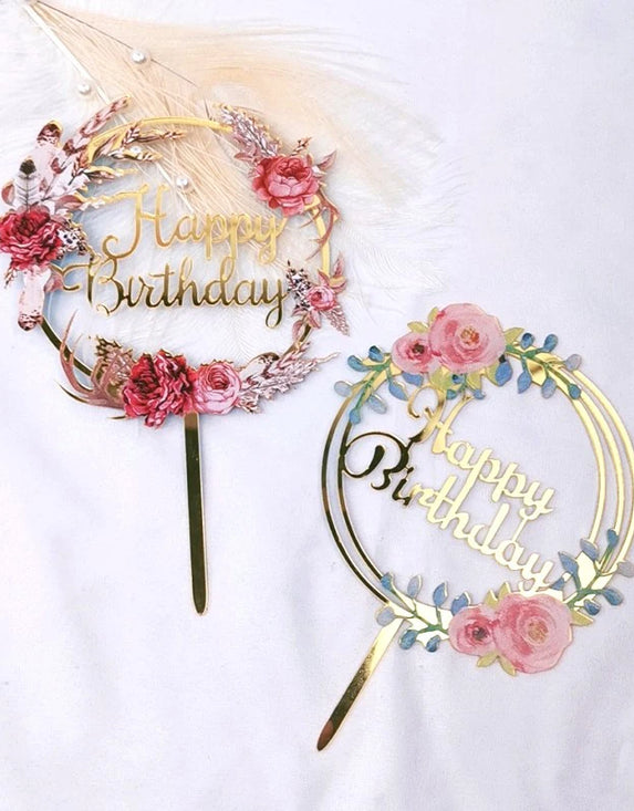 Rose Gold Birthday Party Cake Decorating Tools Happy Birthday Girl Boy Acrylic Cake Topper Baby Shower Dessert Accessories Tools