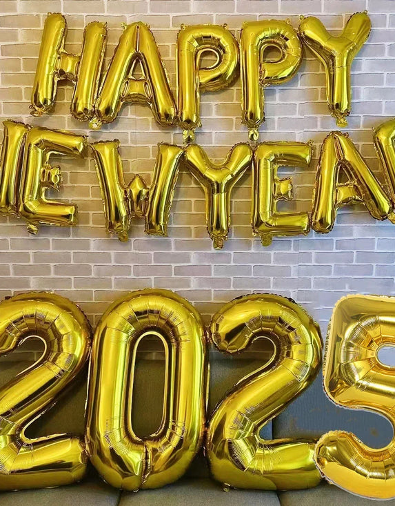 2025 Happy New Year Balloons Banner Rose Gold Number Letter Aluminum Foil Balloon Christmas New Year Eve Party Decor Balls Suppl