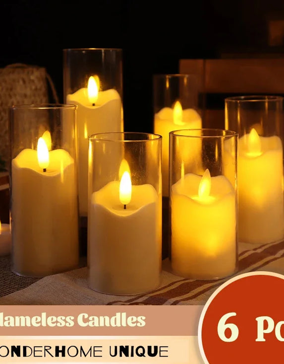 6Pcs Led Flameless Electric Candles Lamp Acrylic Glass Battery Flickering Fake Tealight Candle Bulk for Wedding Christmas