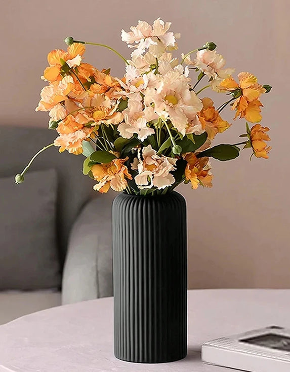 Striped Ceramic-Like Plastic Vase for Flowers Decorative Floral Arrangement Display Creative Little Flower Vase Home Decoration