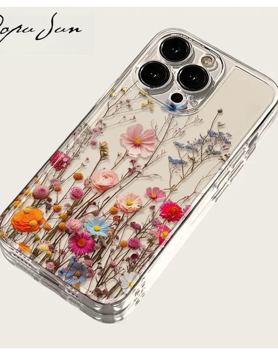 Transparent Flower Floral Phone Case For iPhone 16 15 13 14 12 11 Pro Max 15 16 Plus  XR Max 12 13 Mini Clear Soft Funda Cover