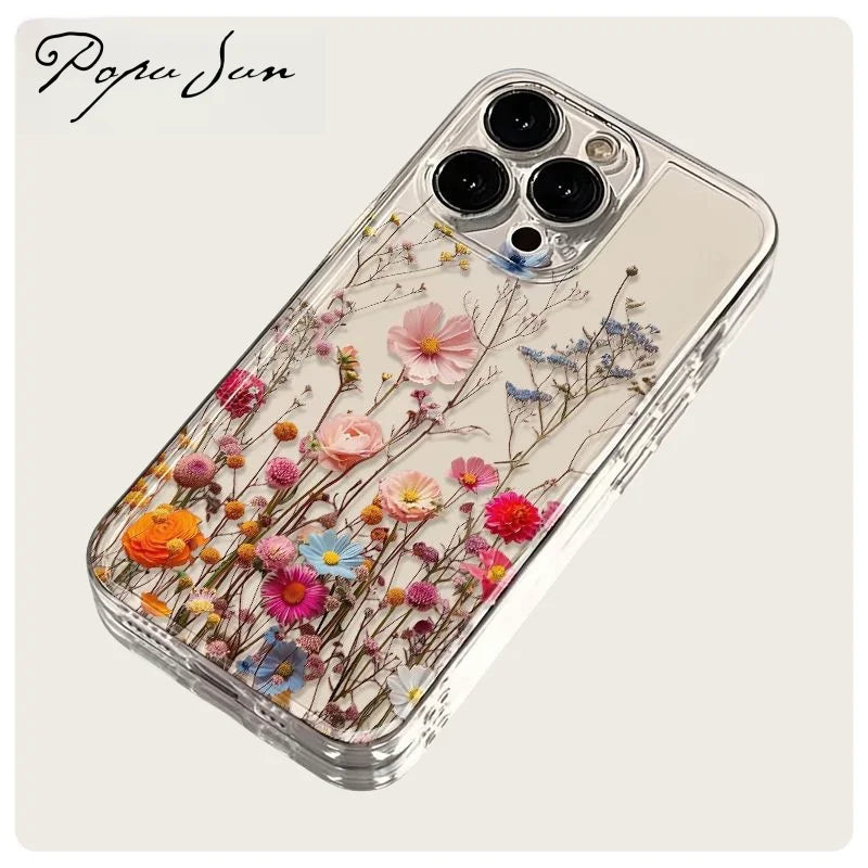 Transparent Flower Floral Phone Case For iPhone 16 15 13 14 12 11 Pro Max 15 16 Plus  XR Max 12 13 Mini Clear Soft Funda Cover