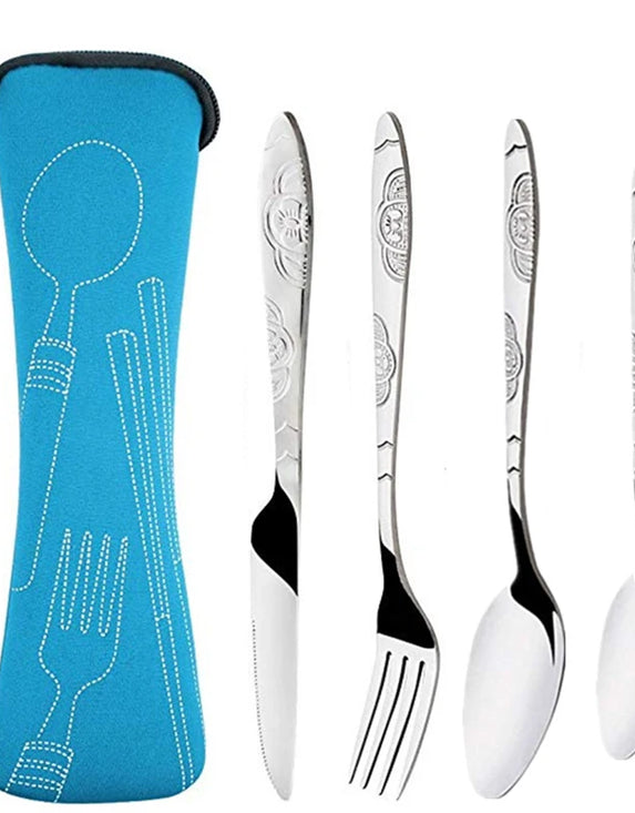 3Pcs/4Pcs/7Pcs Set Dinnerware Portable Printed Knifes Fork Spoon Stainless Steel Family Camping Steak Cutlery Tableware with Bag