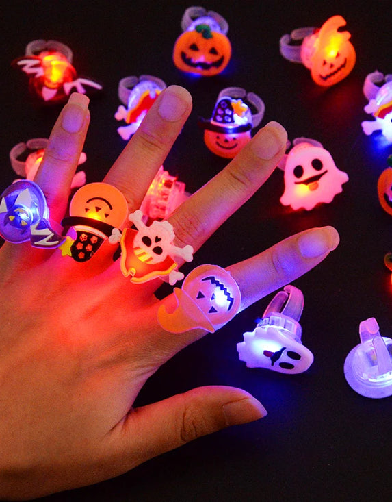 LED Light Halloween Ring Glowing Pumpkin Ghost Skull Rings Halloween Christmas Party Decoration for Home Santa Snowman Kids Gift