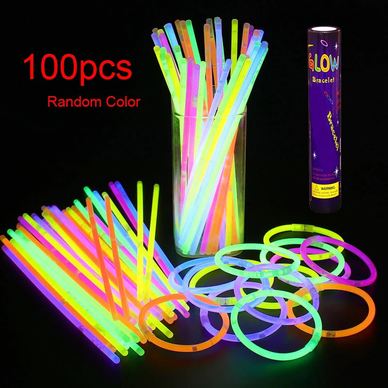 New 100Pcs Party Fluorescence Light Glow Sticks Bracelets Necklaces Neon For Wedding Party Colorful Glow Stick Gifts