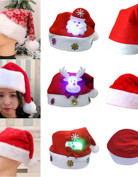 Christmas Hat LED Glowing Santa Hat New Year Christmas Decorations for Home Kids Adults Cap Holiday Gifts Christmas Decorations