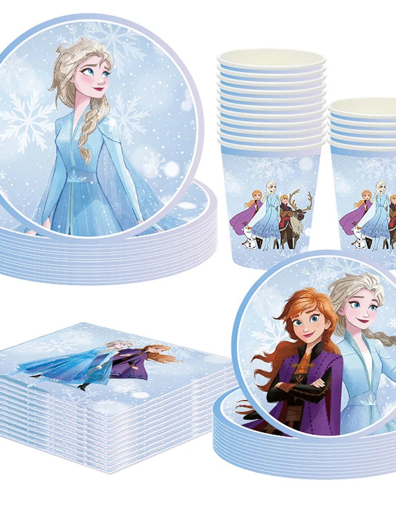 Frozen Theme Birthday Party Cutlery Paper Cups Paper Plates Paper Towels Disposable Party Decoration Supplies For Girl