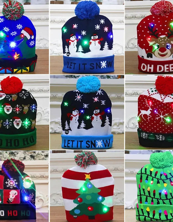 Knitted Christmas Hat Adult Child Santa Hat with LED Light New Year Party Kids Gift Navidad Natal Noel Christmas Decoration 2024