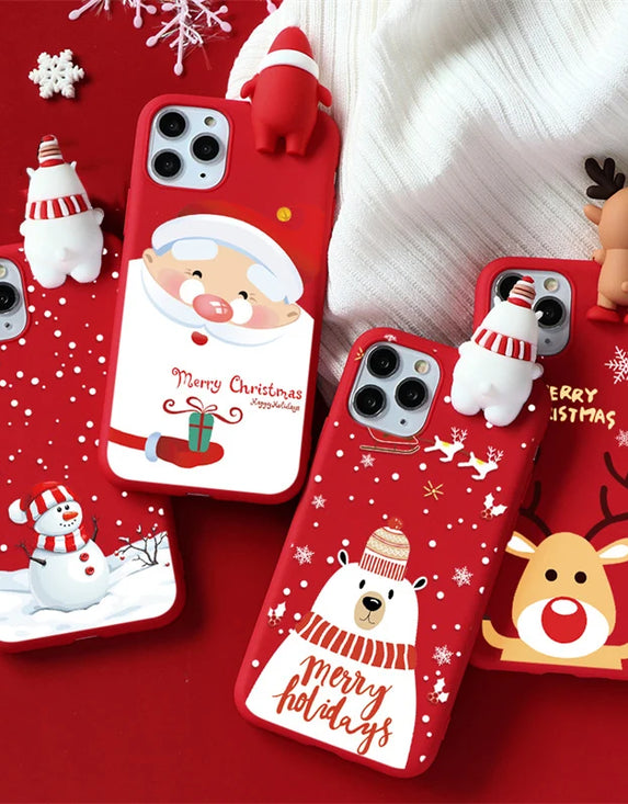 Christmas 3D Santa Claus Bear Reindeer Case For iPhone 12 13 11 14 15 Pro Max 12 13 Mini 7 8 Plus XS Max X XR SE Tpu Case Cover