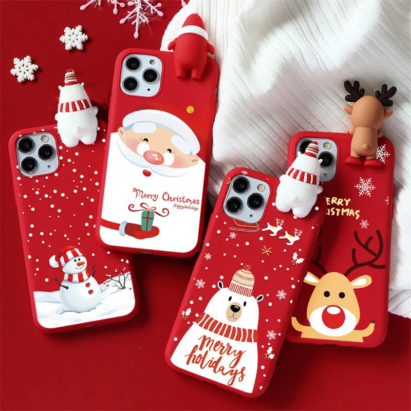 Christmas 3D Santa Claus Bear Reindeer Case For iPhone 12 13 11 14 15 Pro Max 12 13 Mini 7 8 Plus XS Max X XR SE Tpu Case Cover