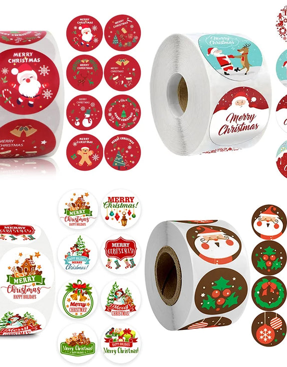 500pcs Merry Christmas Stickers Christmas Theme Seal Labels Stickers For DIY Gift Baking Package Envelope Stationery Decoration