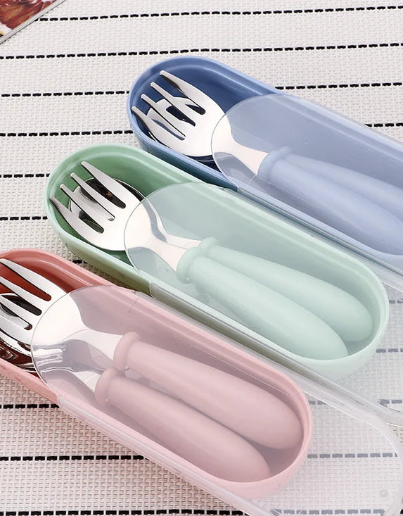 3pcs Children Spoon Forks Box Kids Stainless Steel Kids Cutlery Portable Baby Feeding Utensils Baby Spoons Baby Tableware Set