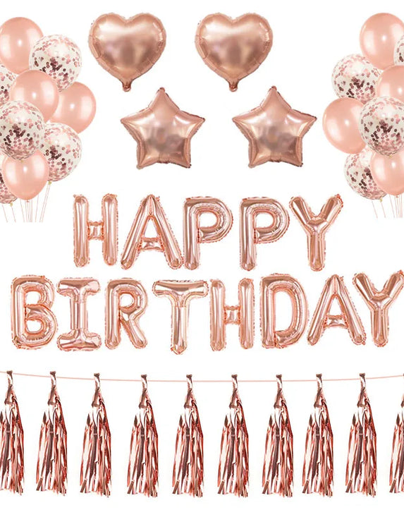 Rose Gold Wedding Birthday Party Balloons Happy Birthday Letter Foil Balloon Baby Shower Anniversary Event Party Decor Supplies