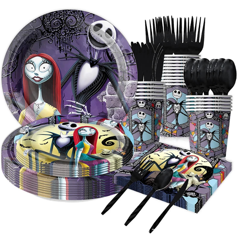 Nightmare before christmas decoration Party Supplies Gift Bag Kids Disposable Tableware Tablecloth Plates Cups Napkins Balloons