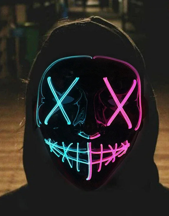 Hot Sale Halloween Glowing Scary Face Mask Luminous LED Purge Mask Neon Light Up Horror Party Mask Cosplay Costume Supplies