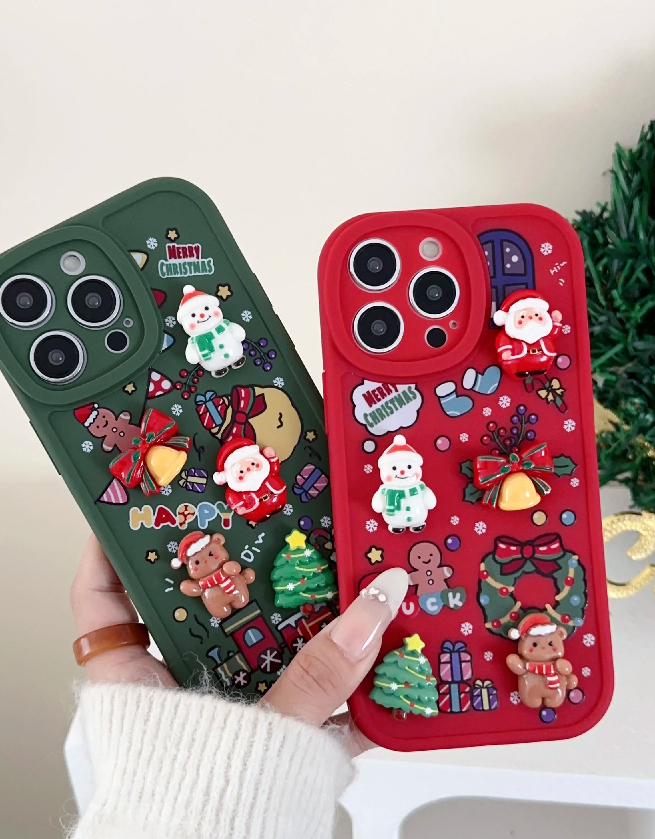 3D Christmas Pattern Phone Case For iPhone 16 15 14 13 12 11 Pro Max Plus X XR XS Max 7 8 Plus New Year Gift Soft Back Cover