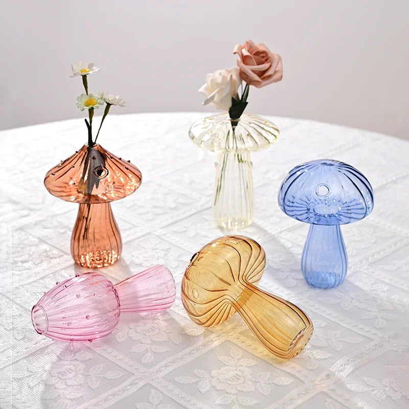 Creative Mushroom Glass Vase Plant Hydroponic Terrarium Art Plant Hydroponic Table Vase Glass Crafts DIY Aromatherapy Bottle