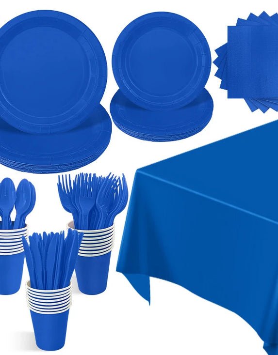 Solid Dark Blue Theme Birthday Super Girls Decorations Party Disposable Tableware Paper Napkins Cups Plates Tablecloths Straw