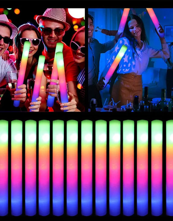 15/30Pcs LED Glow Sticks Bulk Colorful RGB Glow Foam Stick Cheer Tube Dark Light for Xmas Birthday Wedding Party Supplies