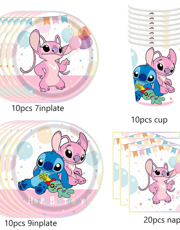 Pink Lilo and Stitch Angel Birthday Party Decoration Disposable Tableware Napkin Tablecloth Balloon Girls Baby Shower Supplies