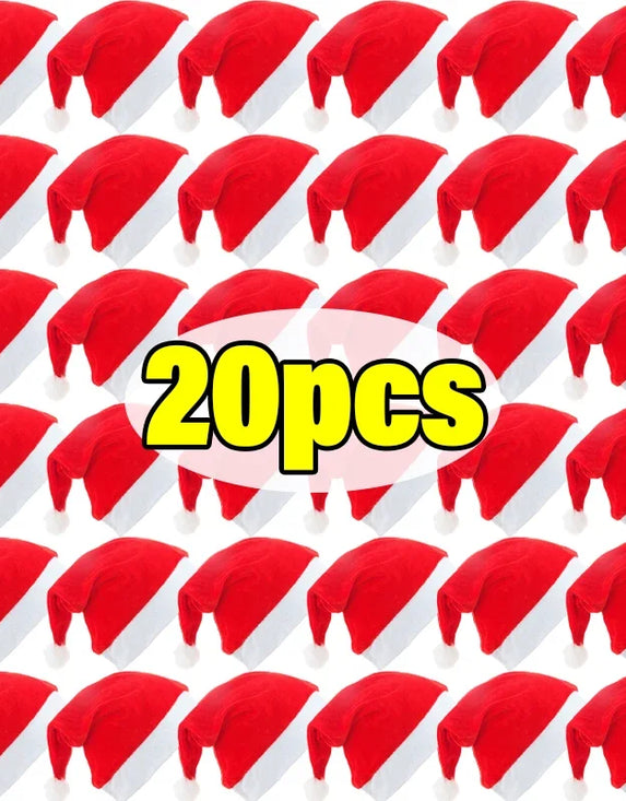 20/1PCS New Christmas Hats Adults Kids Non-woven Red Santa Claus Hat Xmas Caps for New Year Party Home Decoration Festival Gifts