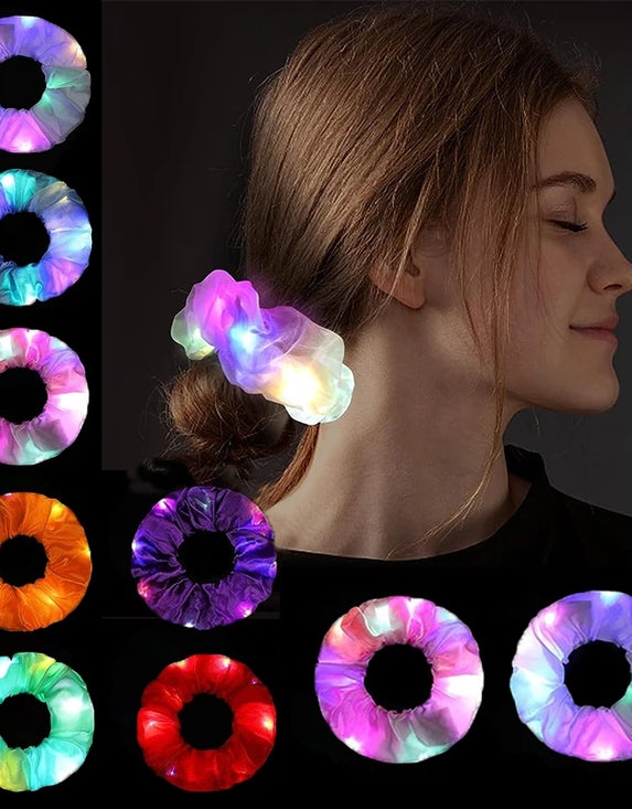 1/10 Pcs LED Luminous Scrunchies Glowing Hairband Girl Light Up Hair Scrunchy Birthday Party Headwear Supplies Hair Accessories