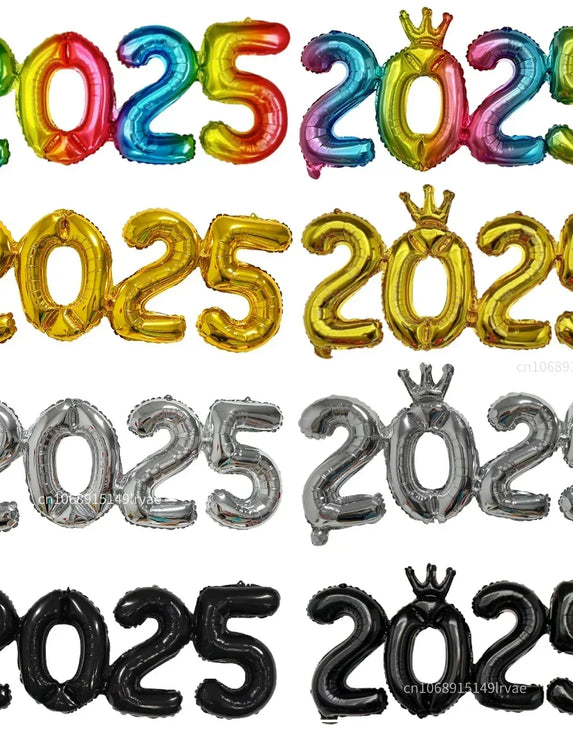 2025 Crown Number Foil Balloons Happy New Year Eve Party Decoration Photo Booth Props Supplies Christmas Home Decor Navidad 2025