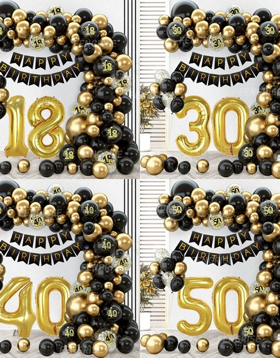 Black Gold Balloon Garland Arch Kit Confetti Latex Balloon Happy 18 30 40 50 Year Old Birthday Party Decor Adults Anniversary