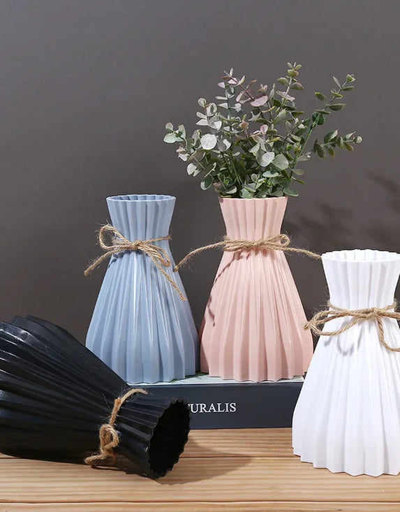 Plastic Vase Nordic Not Fragile Flower Vase White Imitation Ceramic Flower Pot Basket Decor for Flowers Wedding Home Decor