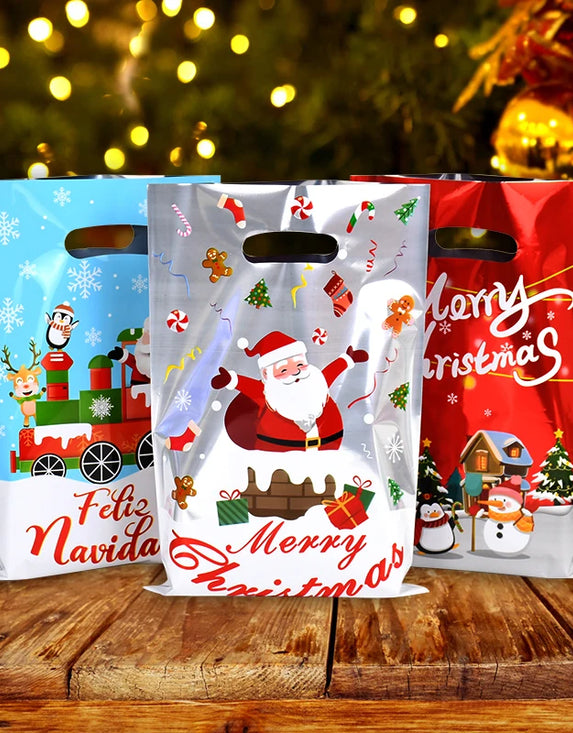 10/20/30Pcs Christmas Gift Bags Plastic Candy Cookie Packaging Bag 2024 Navidad Noel Kids Gift 2025 New Year Party Supplies