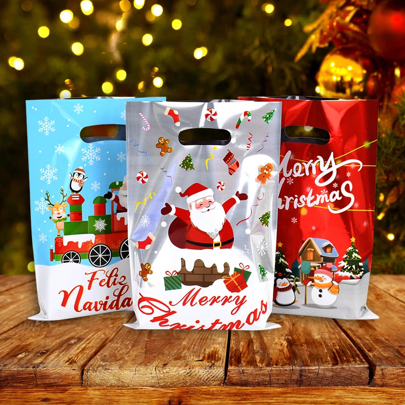 10/20/30Pcs Christmas Gift Bags Plastic Candy Cookie Packaging Bag 2024 Navidad Noel Kids Gift 2025 New Year Party Supplies