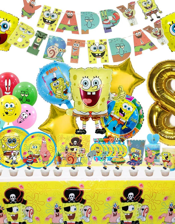 SpongeBob Birthday Party Decoration Aluminum Foil Balloon For Kid Event Supplies Disposable Tableware Banner Backdrop Gift