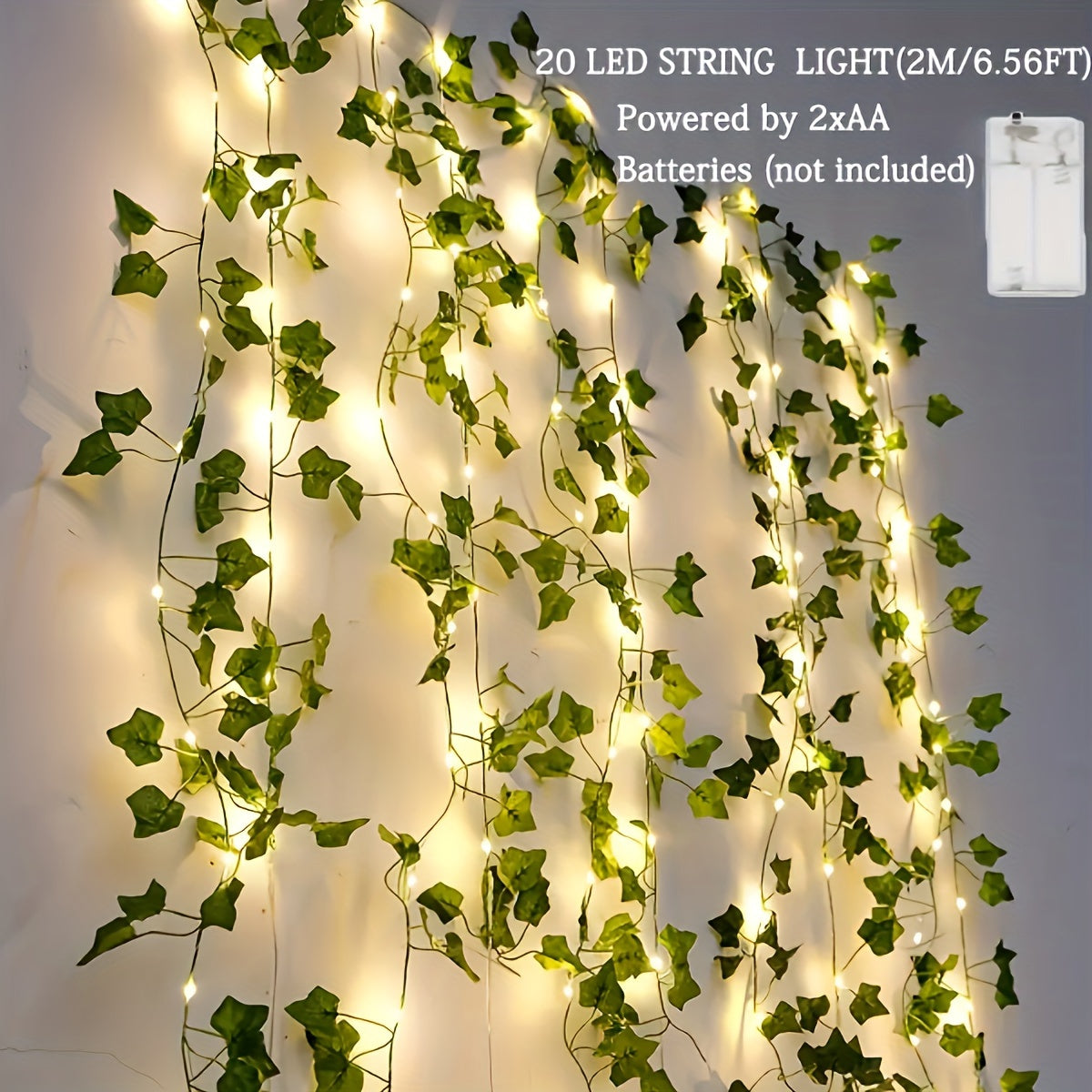 Customer Favorite 1pc Green Ivy Leaf Fairy String Light  Battery Powered 656Foot 20 LED Artificial Galan Plant Vine Lights Plastic Material for Indoor Decoration Bedroom Wedding Party Holiday No Batteries Included